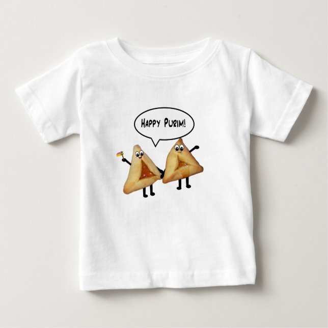 Happy Purim Niedlich Smiling Hamentaschen Cartoon Baby T-shirt (Vorderseite)