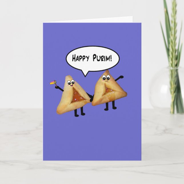 Happy Purim Niedlich Smiling Hamentaschen Cartoon Karte (Vorderseite)