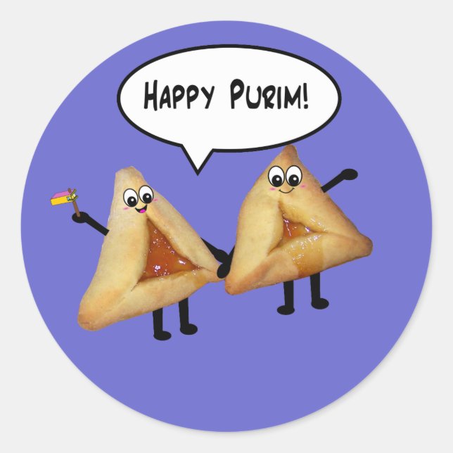 Happy Purim Niedlich Smiling Hamentaschen Cartoon Runder Aufkleber (Vorderseite)