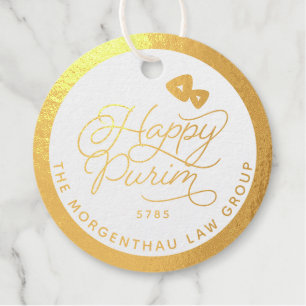 Happy Purim REAL Gold Foil Script Geschenkanhänger