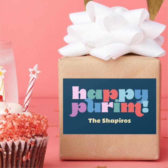 Happy Purim Sameach Label für Mishloach Manot Rechteckiger Aufkleber (Party)