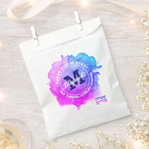 Happy Purim Watercolor Monogram Kosher Info Geschenktütchen