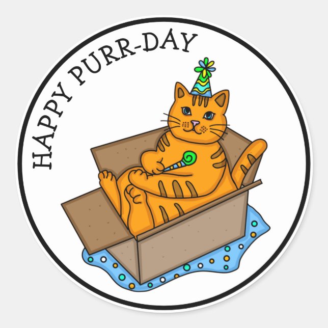 Happy Purr Day | Katze Pub Geburtstag Runder Aufkleber (Vorderseite)