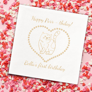 Happy purr-thday Cat Geburtstagsparty Servietten Mit Folie