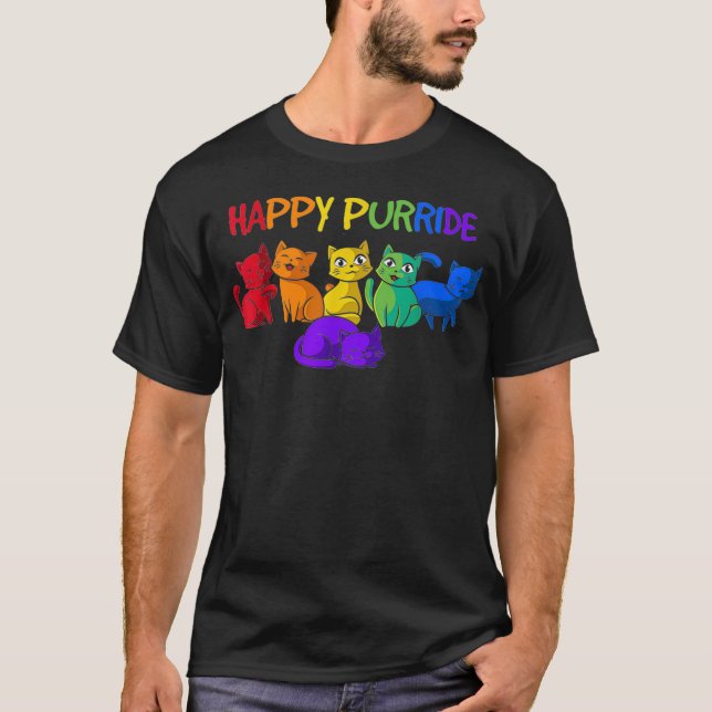 Happy Purride Cats LGBTQ Pride Geschenk T-Shirt (Vorderseite)