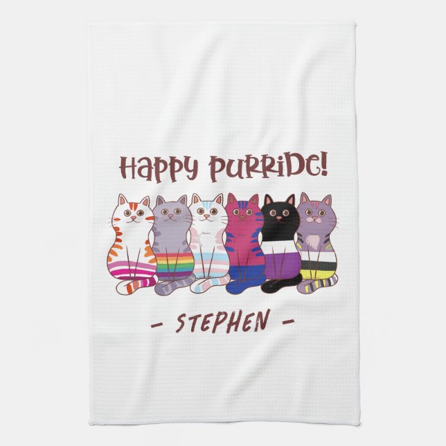 Happy Purride - LGBTQ Pride Cats Geschirrtuch (Vertikal)