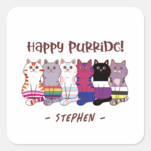 Happy Purride - LGBTQ Pride Cats Quadratischer Aufkleber
