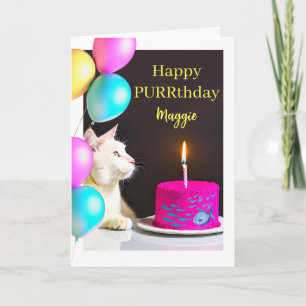 Happy Purrthday für Katze Einen Namen hinzufügen Karte