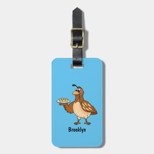 Happy quail mit Eiern Cartoon Gepäckanhänger (Vorderseite vertikal)