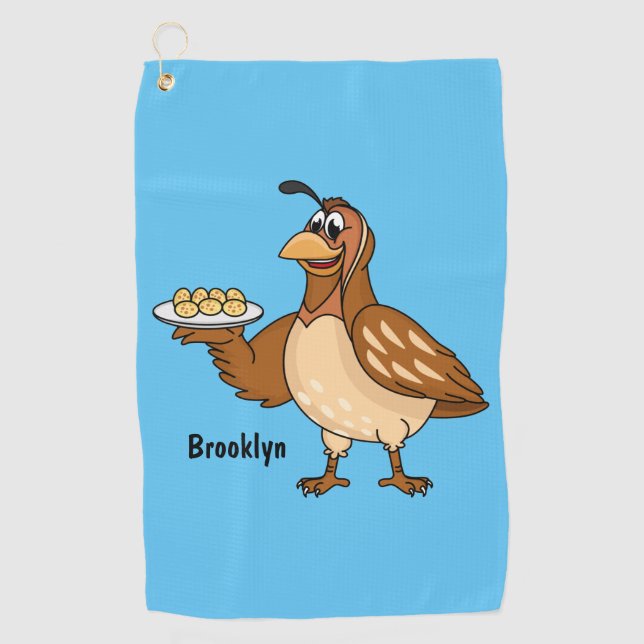 Happy quail mit Eiern Cartoon Golfhandtuch (Vorderseite)