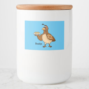Happy quail mit Eiern Cartoon Lebensmitteletikett