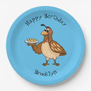 Happy quail mit Eiern Cartoon Pappteller
