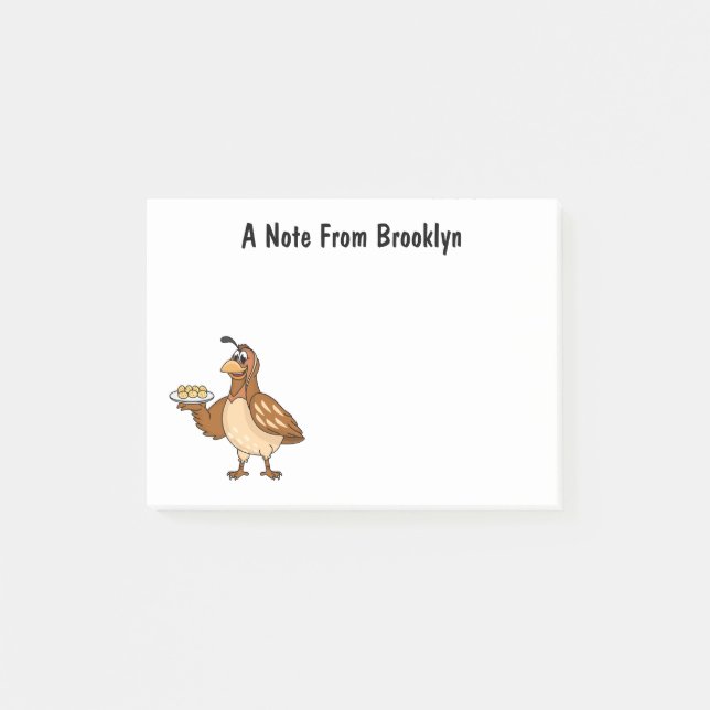 Happy quail mit Eiern Cartoon Post-it Klebezettel (Vorderseite)