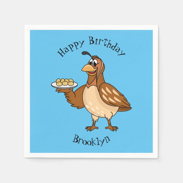Happy quail mit Eiern Cartoon Serviette (Vorderseite)