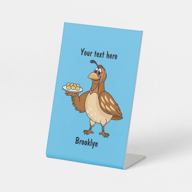 Happy quail mit Eiern Cartoon Sockelschild (Vorderseite)