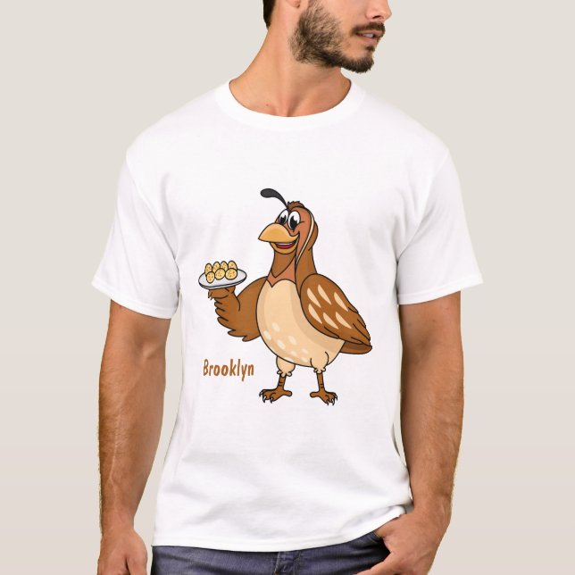 Happy quail mit Eiern Cartoon T-Shirt (Vorderseite)