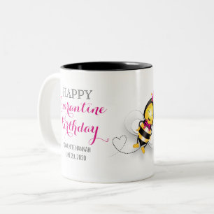 Happy Quarantine Birthday with Happy Bee Zweifarbige Tasse