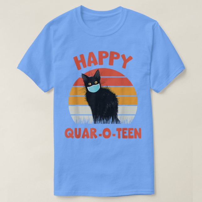 Happy QuarOTeen Cat with Face Mask Black Cat Hallo T-Shirt (Design vorne)