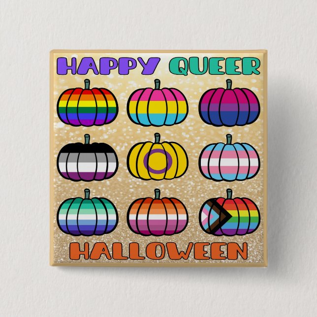 Happy Que Halloween - Pride Flag Pumpkins Button (Vorderseite)