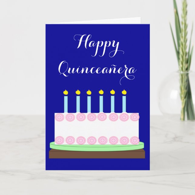 Happy Quinceañera: Dunkelblau Leere Karte (Vorderseite)
