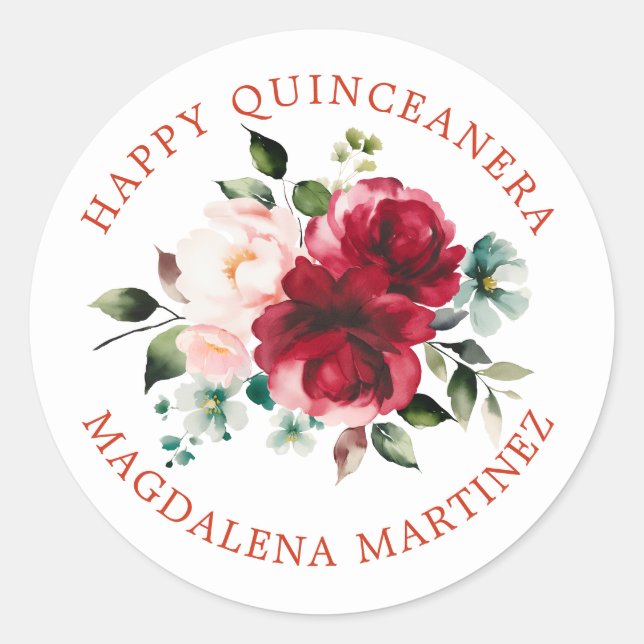 Happy Quinceanera Floral Custom Umschlag Aufkleber (Vorderseite)