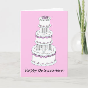 Happy Quinceanera Pretty Pink and White Three Tier Karte