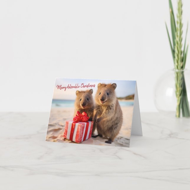 Happy Quokka Familie - Frohe Weihnachten Karte (Vorderseite)