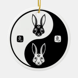 Happy Rabbit Chinesisch Neujahr 2023 Yin Yang Taic Keramik Ornament