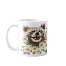 Happy raccoon in daisis