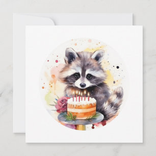 Happy Raccoon mit Geburtstagskuchen