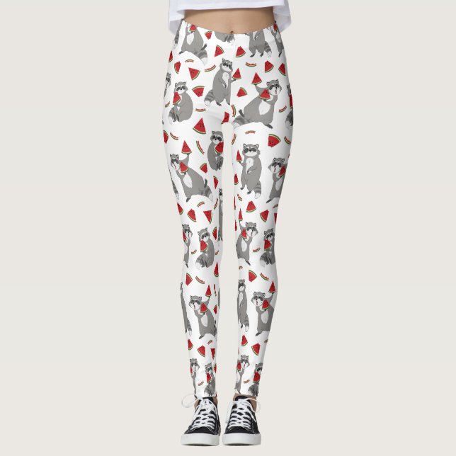 Happy raccoon mit Wassermelone Leggings (Vorderseite)