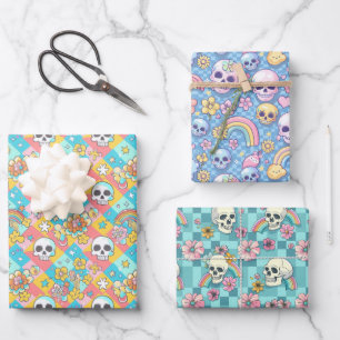 Happy Rainbow Blume Skull Goth Colorful Geschenkpapier Set