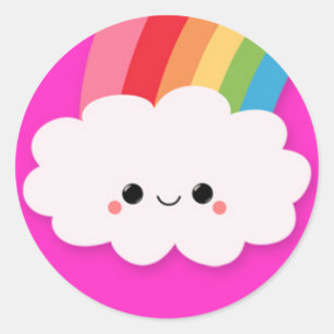 Happy Rainbow Cloud on Hot Pink Runder Aufkleber