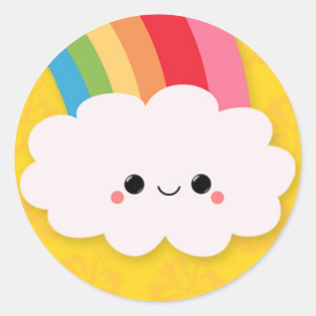 Happy Rainbow Cloud on Yellow Runder Aufkleber (Vorderseite)