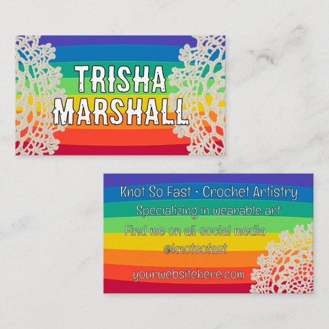 Happy Rainbow Crochet Business Card Visitenkarte (Vorne/Hinten)