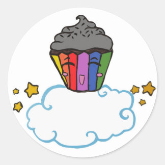 Happy Rainbow Cupcake Runder Aufkleber