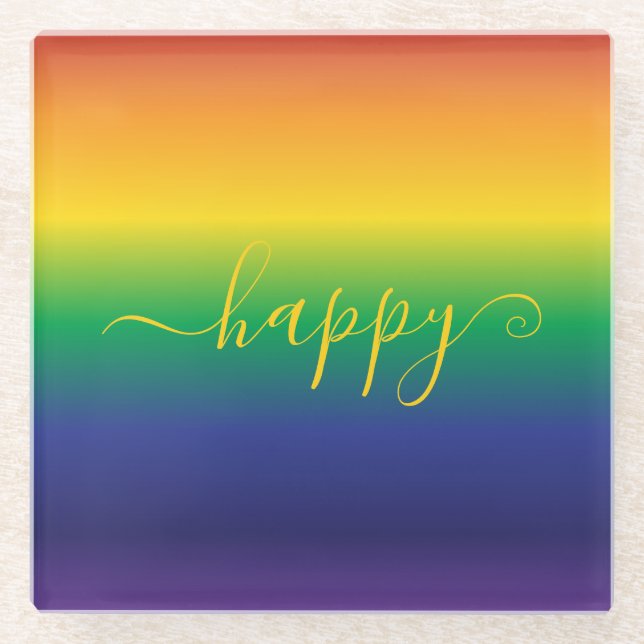 Happy Rainbow Farbige Streifen Glasuntersetzer (Vorderseite)