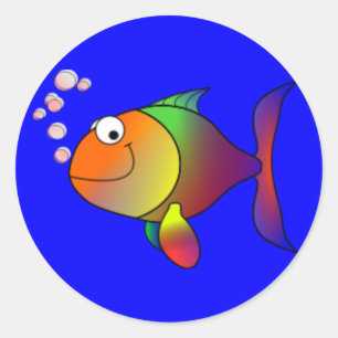 Happy Rainbow Fish Runder Aufkleber