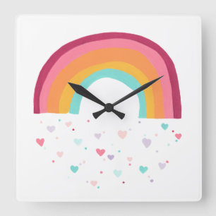 Happy Rainbow Magic Quadratische Wanduhr