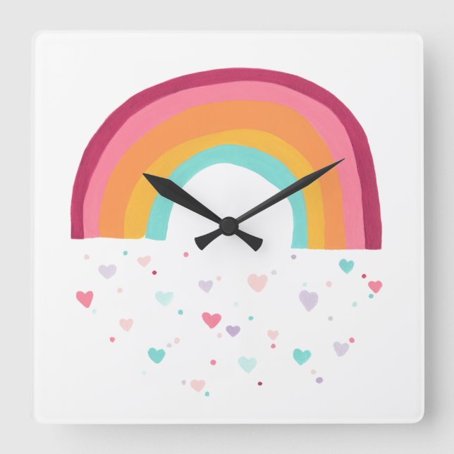 Happy Rainbow Magie Quadratische Wanduhr (Vorderseite)