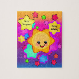 Happy Rainbow Pastel Sun mit Twinkle Stars Puzzle
