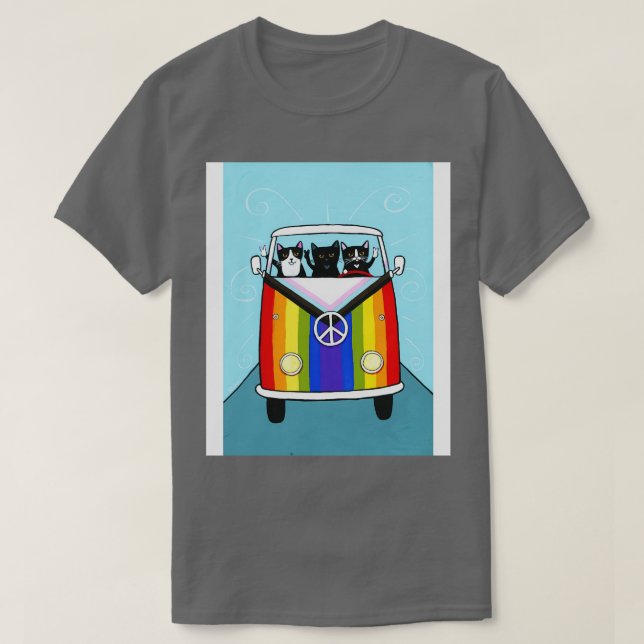 Happy Rainbow Road Trip Katzen T-Shirt (Design vorne)