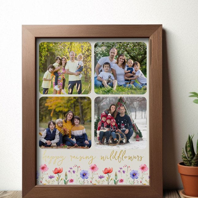 Happy Raising Wildblumen 4 Foto Collage Gold Foliendrucke (Happy Raising Wildflowers photo collage with gold foil, from my Mother's Day Wildflower Collection)