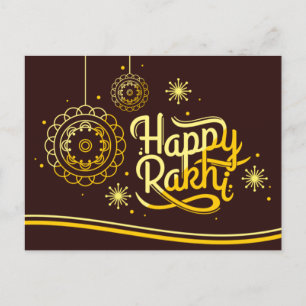 Happy Rakhi, Raksha Bandhan, braun, Gold Postkarte