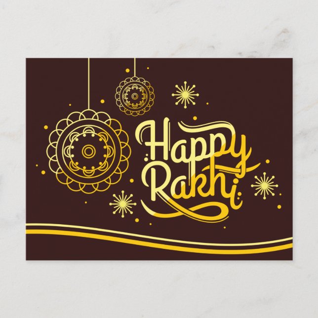 Happy Rakhi, Raksha Bandhan, braun, Gold Postkarte (Vorderseite)