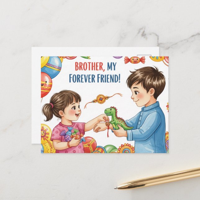 Happy Rakhi, Raksha Bandhan Postkarte (Vorderseite/Rückseite Beispiel)