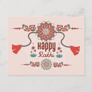 Happy Rakhi, Raksha Bandhan, staubige rosa, rote F Postkarte