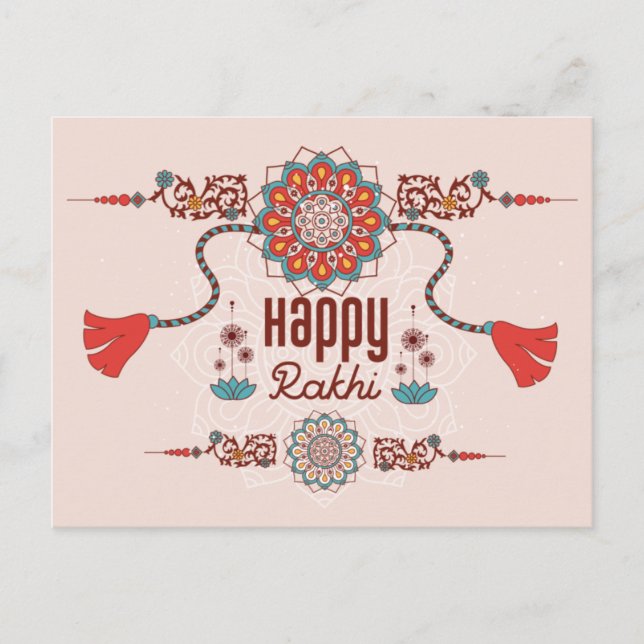 Happy Rakhi, Raksha Bandhan, staubige rosa, rote F Postkarte (Vorderseite)