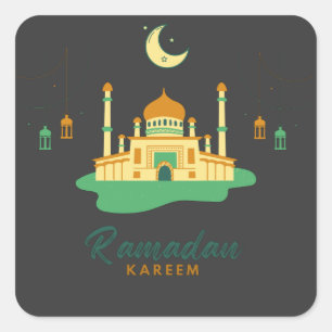Happy Ramadan Kareem und Eid Mubarak 2022 Quadratischer Aufkleber