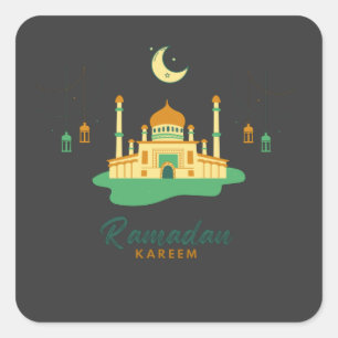 Happy Ramadan Kareem und Eid Mubarak 2022 Quadratischer Aufkleber